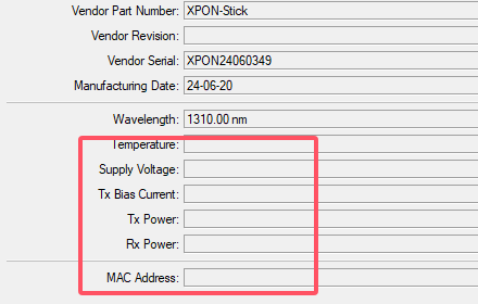 As informações DDM do XPON STICK não aparecem todas no sistema RouterOS 1 ROS DDM