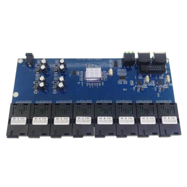 Convertidor de medios de fibra óptica 8SC 2RJ45 1000M, conmutador Ethernet, placa PCBA de grado industrial