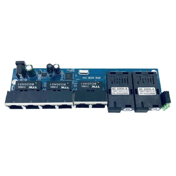 역방향 POE 스위치 2SC 6RJ45 100M 광섬유 미디어 컨버터 이더넷 스위치 PCBA 보드 산업용 등급