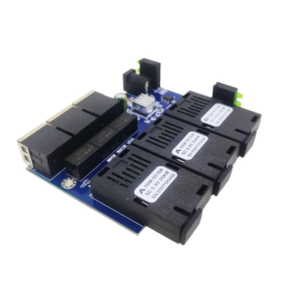 Reverse POE Switch 3SC 3RJ45 100M Fiber Optic Media Converter Ethernet  Switch PCBA Board Industrial Grade