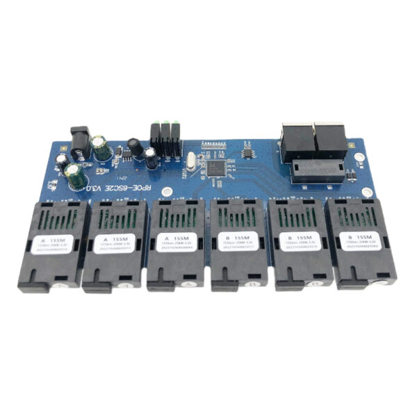 역방향 POE 스위치 6SC 2RJ45 100M 광섬유 미디어 컨버터 이더넷 스위치 PCBA 보드 산업용 등급