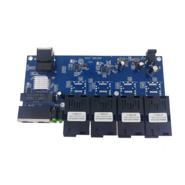 Convertidor de medios de fibra óptica 4SC 3RJ45 1000M, conmutador Ethernet, placa PCBA de grado industrial