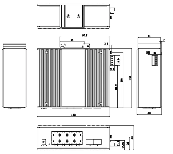 INS2M2GF8GT,L2+ Managed industrial Ethernet switch, with 2 Gigabit fiber ports and 8 Gigabit copper ports - Image 2