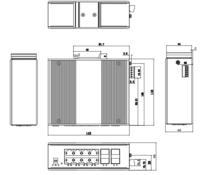 INS2M4GF8GT, switch Ethernet industrial gerenciado L2+, com 4 portas de fibra Gigabit e 8 portas de cobre Gigabit - Imagem 2
