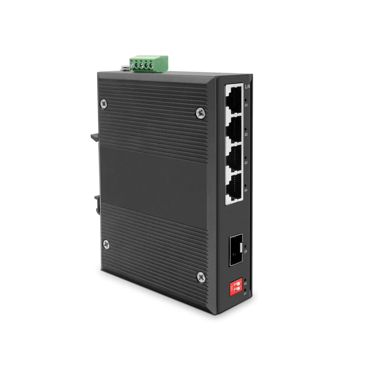 INS2UM1GF4GT,Conmutador Ethernet industrial de 5 puertos, con 1 puerto Gigabit de fibra y 4 puertos Gigabit de cobre - Imagen 1