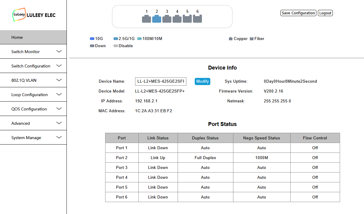 LL-L2+MES-425GE2SFP+ 사용자 가이드: 로그인, VLAN 및 웹 관리 23 LL L2MES 425GE2SFP1