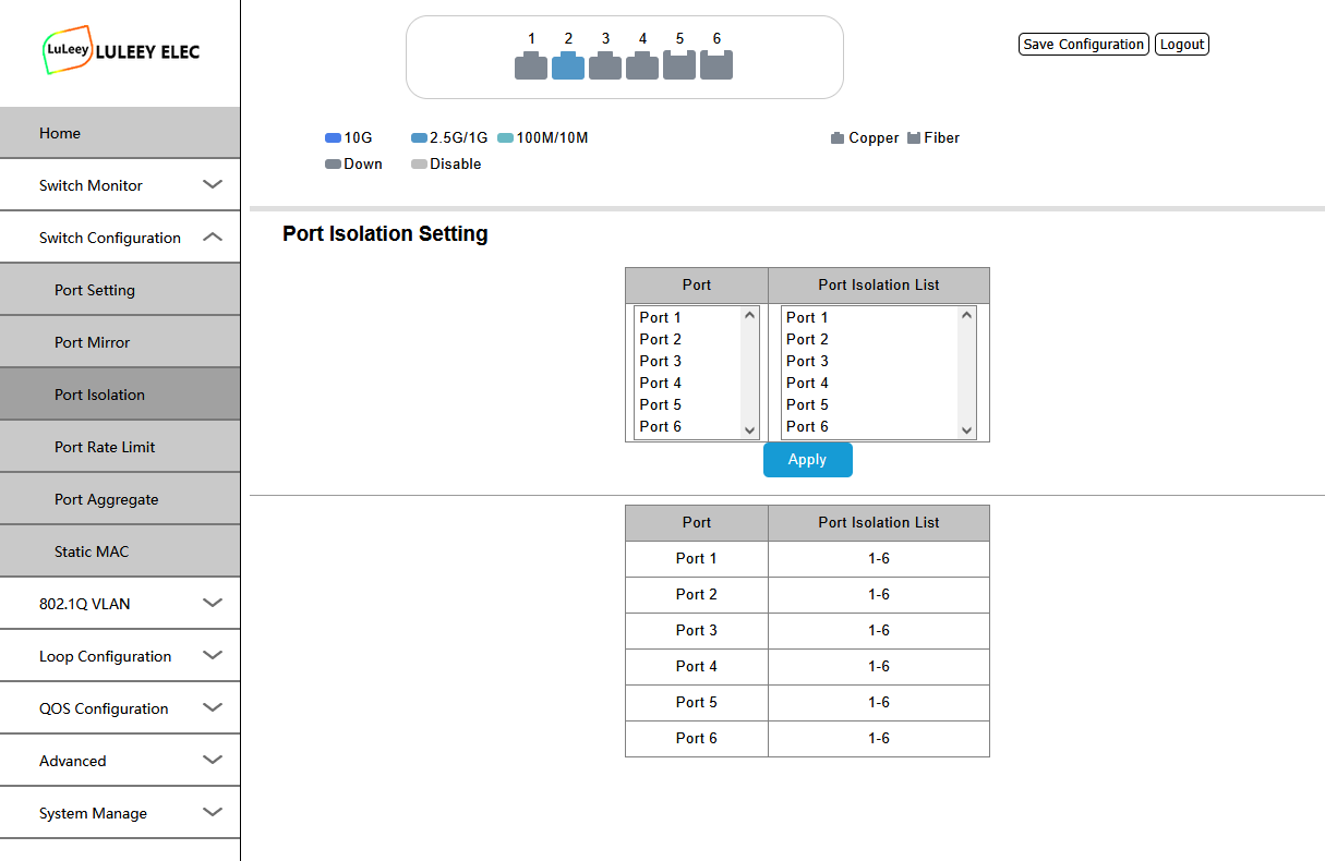 LL-L2+MES-425GE2SFP+ 사용자 가이드: 로그인, VLAN 및 웹 관리 18 LL L2MES 425GE2SFP6