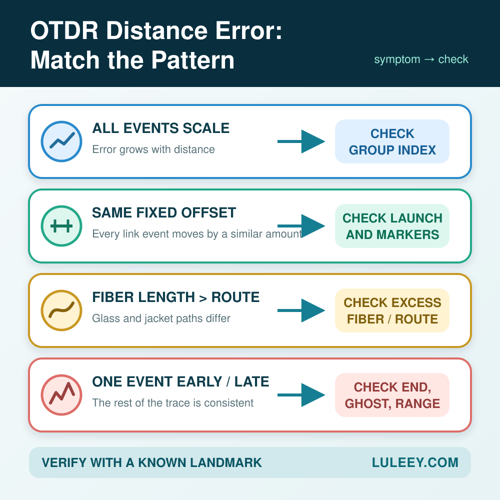 OTDR Wrong Fiber Length: Why It Happens and How to Fix It 2 otdr distance error patterns