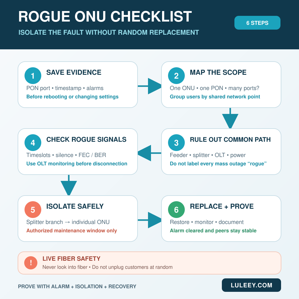 rogue onu のトラブルシューティング手順